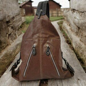 Chateau Convertible Sling/Backpack Purse - Faux Brown Leather - CUTE!